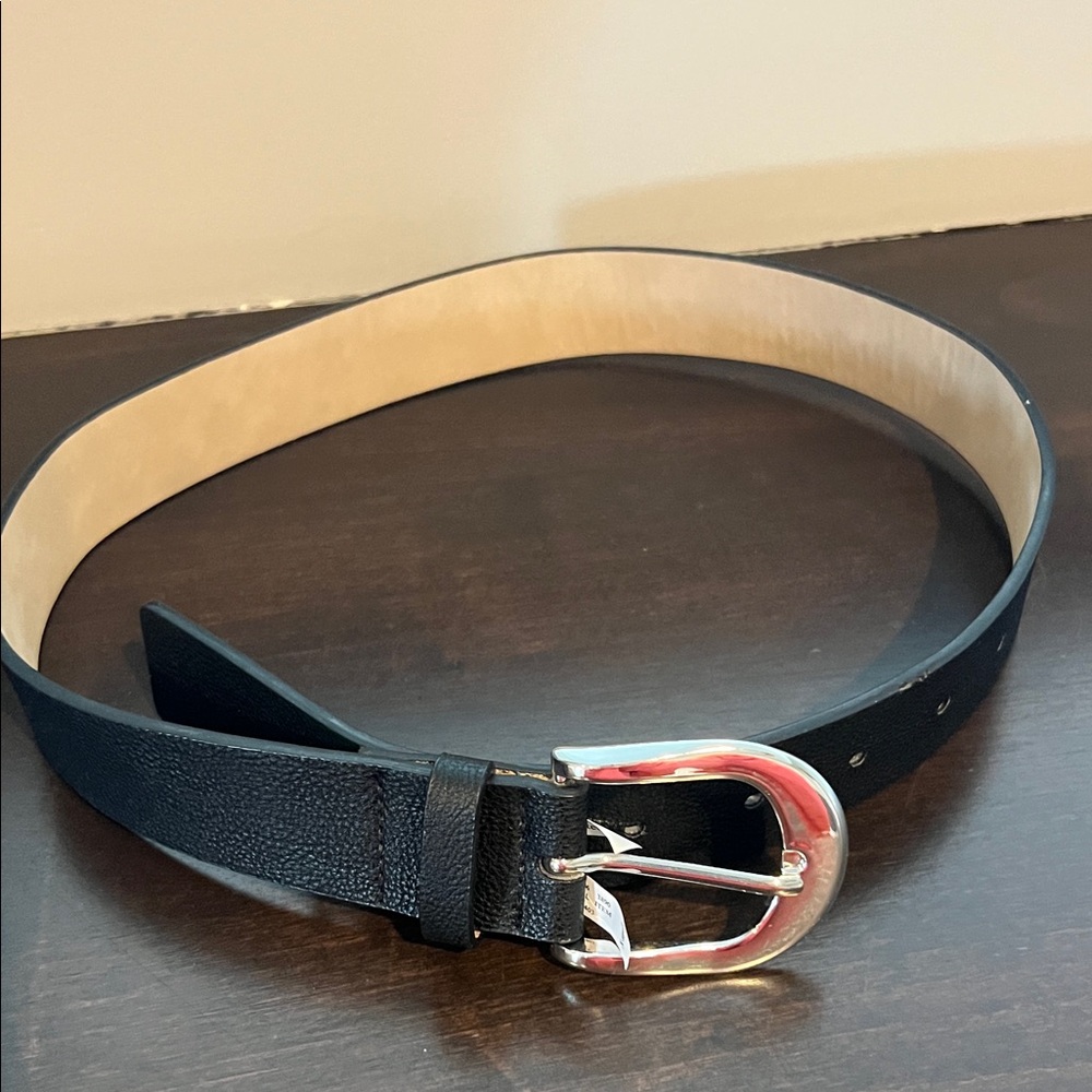 Universal Thread Black Leather Belt with Silver Buckle